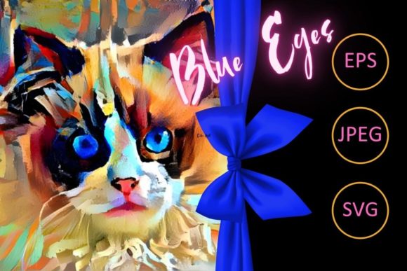 Blue Eye Cat Portrait Painting