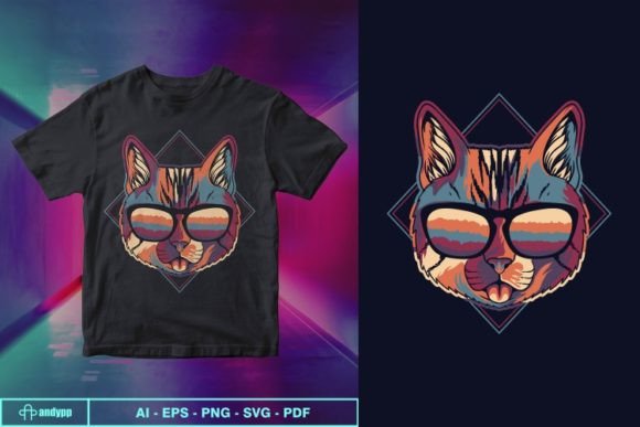 Cat Colorful Wearing a Eyeglasses
