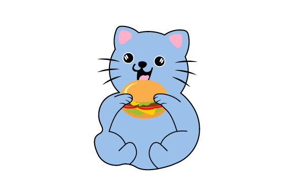 Cat Eating a Burger Embroidery Design