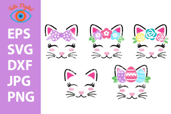 Cat Face with Flower, Eggs, Hair Bow
