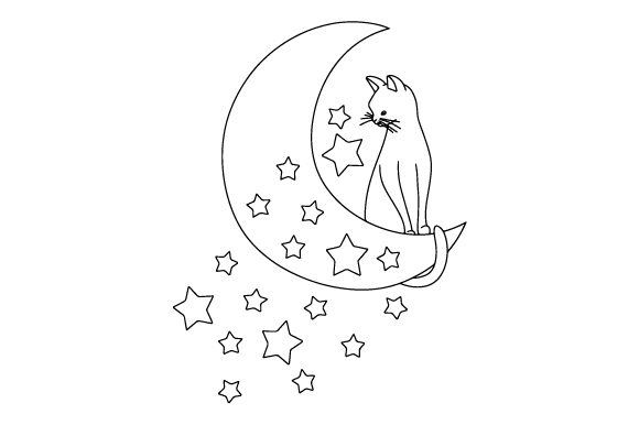 Cat Sitting on the Moon Coloring Page