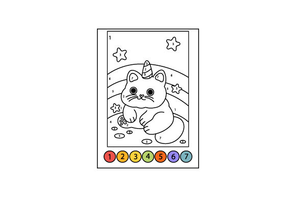 Cat with Unicorn Horn Numbered Coloring Page