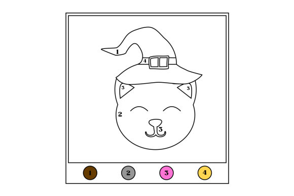 Cat with Witch Hat Color by Number