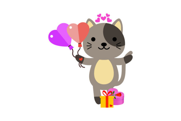 Cute Animal Cat with Two Balloons