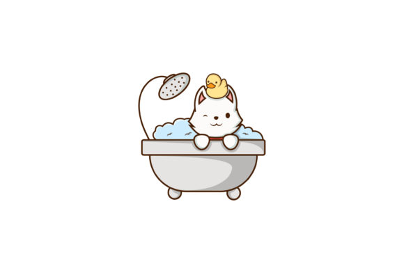 Cute Cat Bathing in Shower