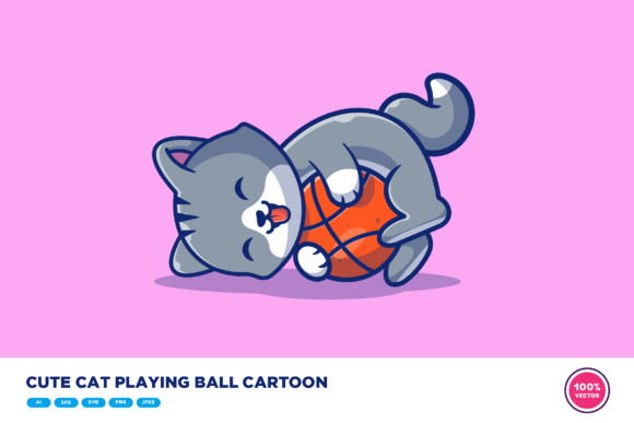 Cute Cat Playing Ball Cartoon