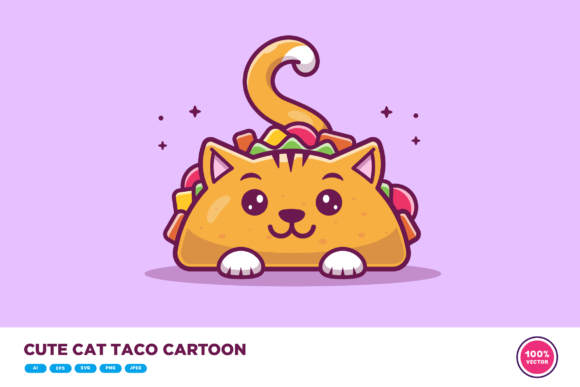 Cute Cat Taco Cartoon