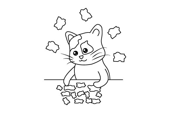 Kawaii Cat Making a Puzzle Coloring Page