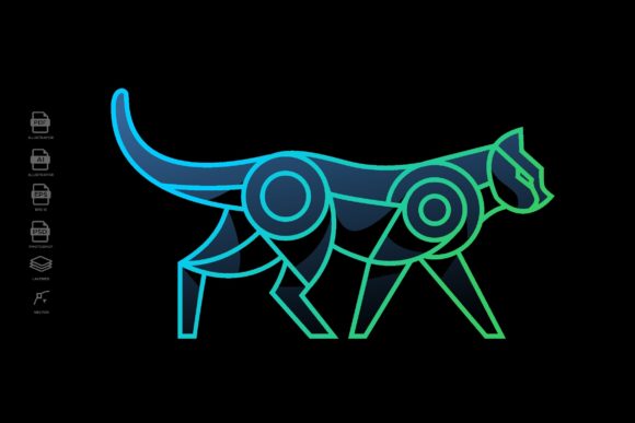 Lineart Cat Tattoo Logo Illustration