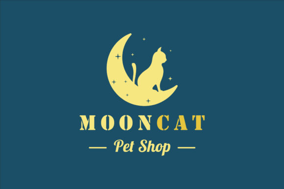 Silhouette Cat at the Moon Vintage Logo
