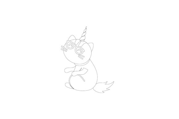 Unicorn Cat Cute Icon Coloring Page